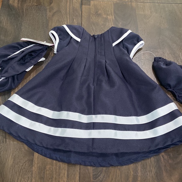Rare Editions 3 piece 12 month navy and white sailor dress, hat, and bloomers 💕 - Picture 10 of 11